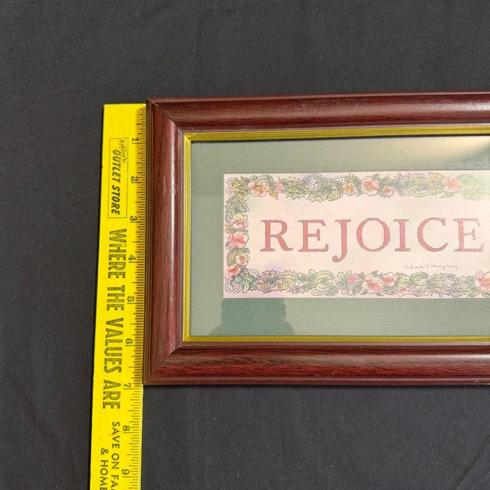 Vintage Homco REJOICE Framed Print Charles F Humphrey Floral Religious Decor 90s